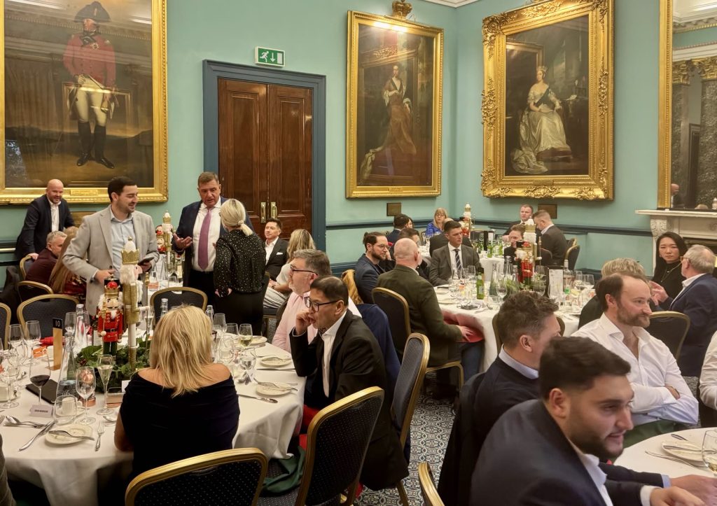 Guests seated for Christmas lunch at the Institute of Directors