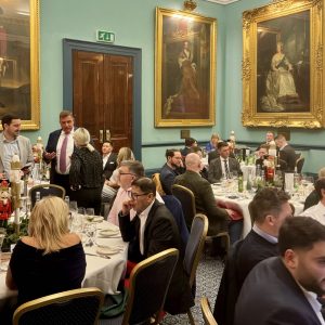 Guests seated for Christmas lunch at the Institute of Directors